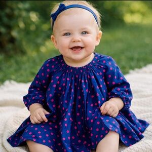 GAP Kids Polka Dot Dress, Navy/dark Pink, pleated, lined, sz 3-6 months